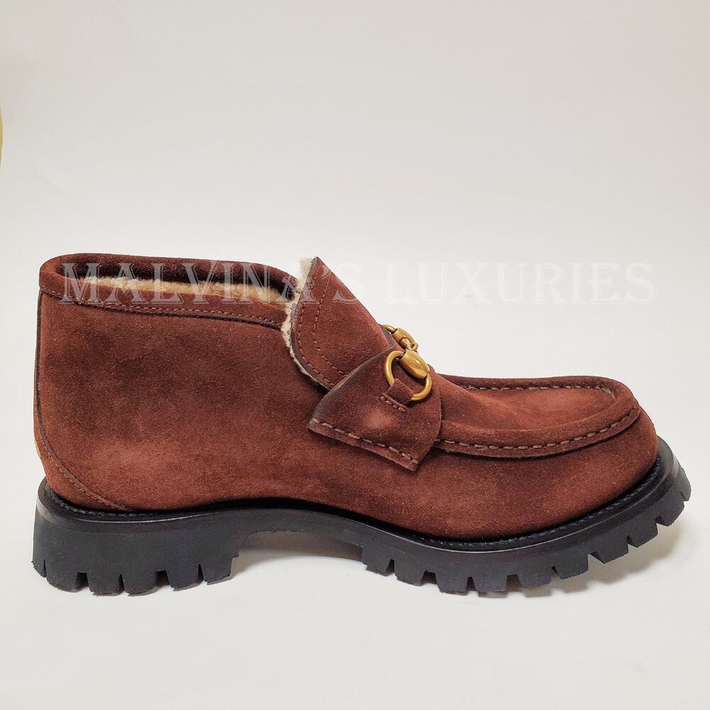 GUCCI BOOTS MENS SHEARLING LINED SUEDE HORSEBIT LOAFER SHOES BEE - Picture 8 of 16